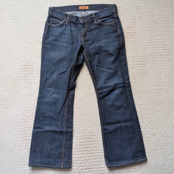 EUC James Jeans Petite Dry Aged Denim Women's 29 x 27.5 Bootcut Blue J pockets - Picture 1 of 14